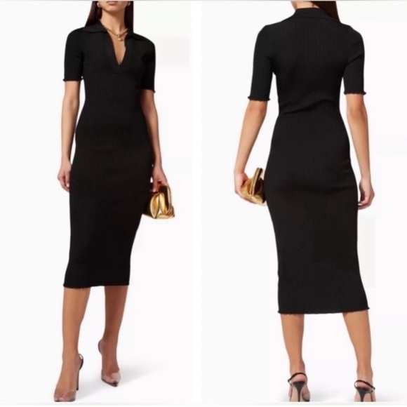 Good American Dresses & Skirts - Good American Black Ribbed Knit Polo Midi Short Sleeve Dress - 2